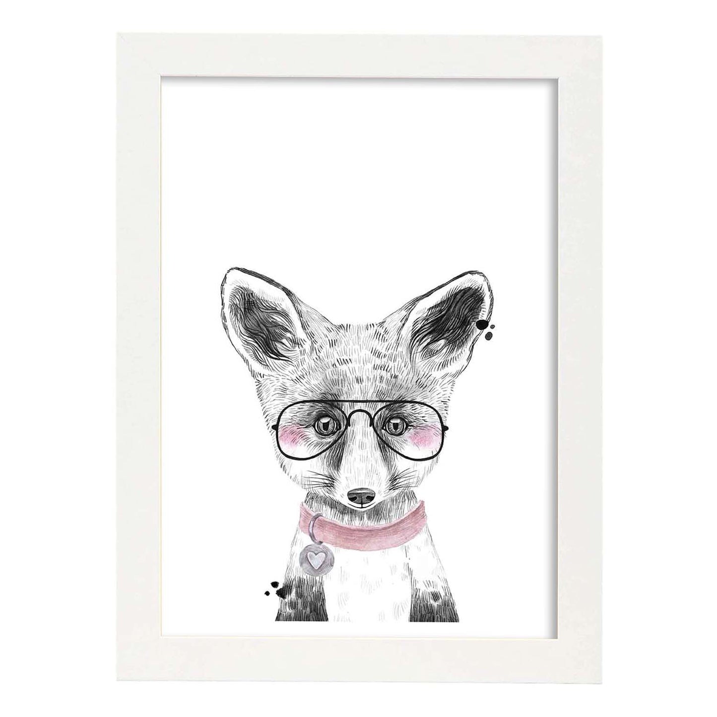 Lámina infantil Oso bebe con gafas y collar Poster animales infantiles-Artwork-Nacnic-A3-Marco Blanco-Nacnic Estudio SL