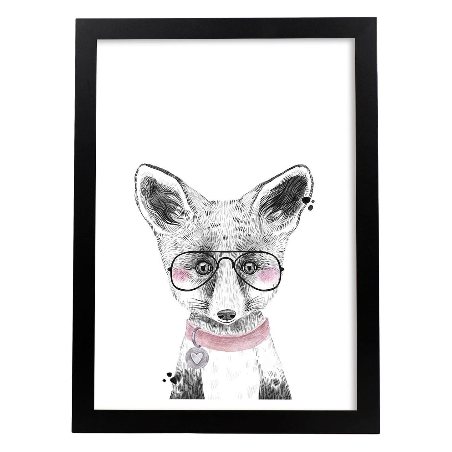 Lámina infantil Oso bebe con gafas y collar Poster animales infantiles-Artwork-Nacnic-A3-Marco Negro-Nacnic Estudio SL