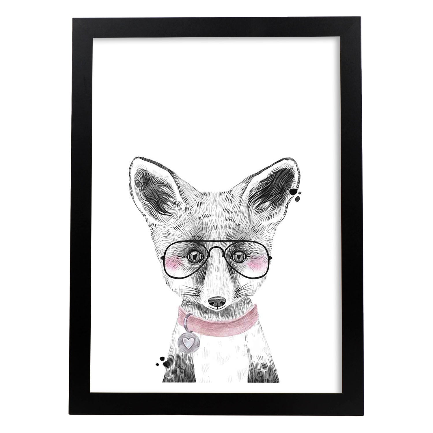 Lámina infantil Oso bebe con gafas y collar Poster animales infantiles-Artwork-Nacnic-A4-Marco Negro-Nacnic Estudio SL