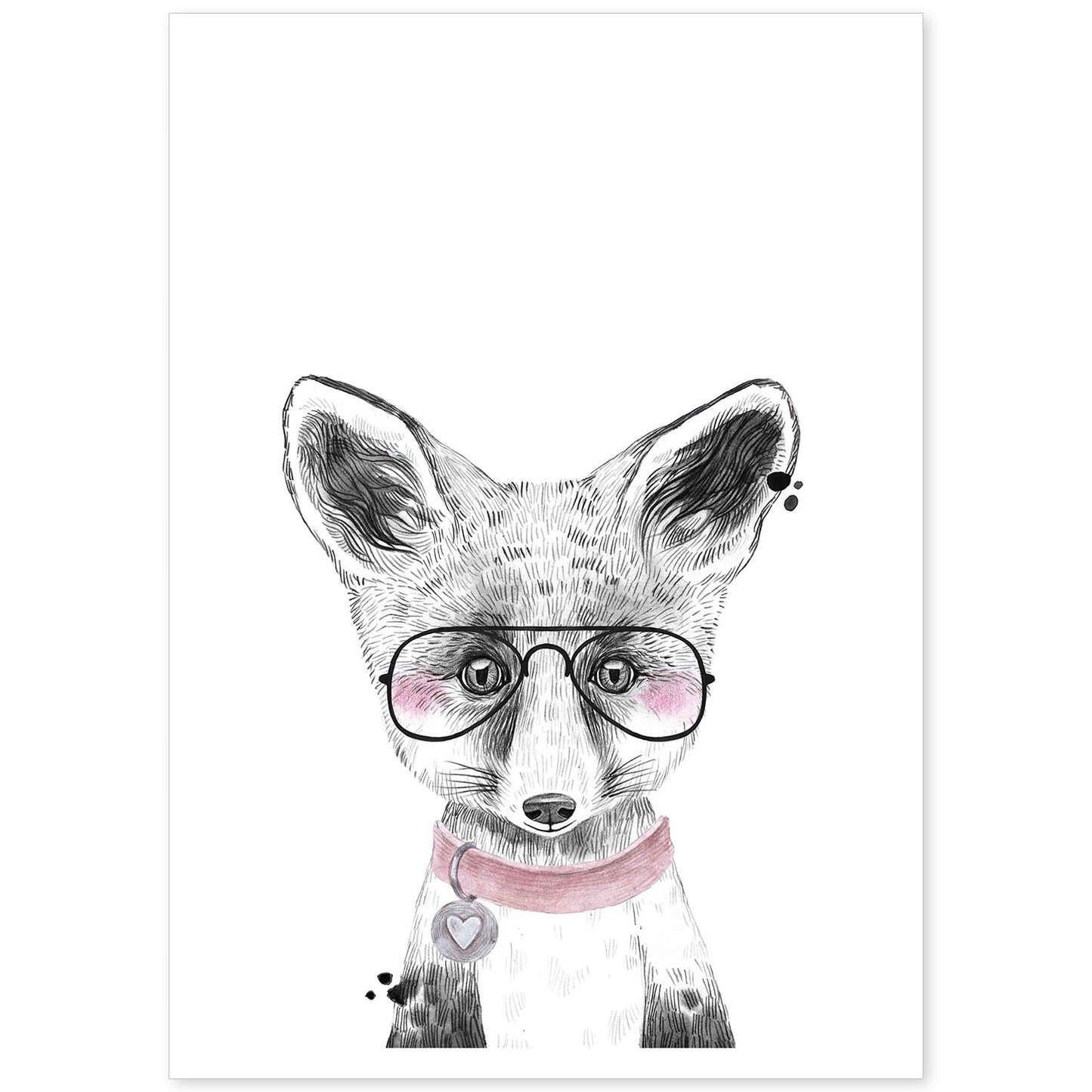 Lámina infantil Oso bebe con gafas y collar Poster animales infantiles-Artwork-Nacnic-A4-Sin marco-Nacnic Estudio SL
