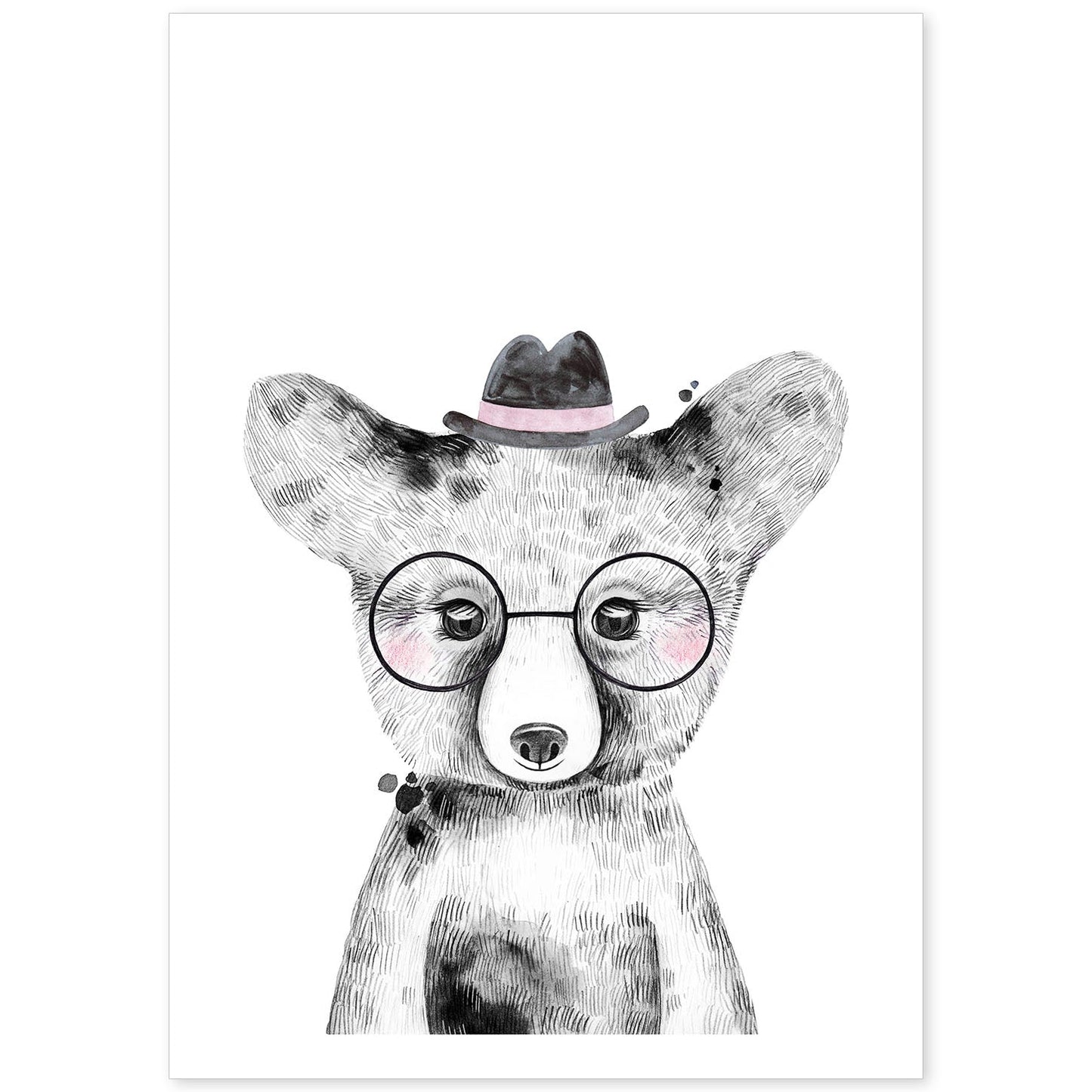 Lámina infantil Oso bebe con gafas y sombrero Poster animales infantiles-Artwork-Nacnic-A4-Sin marco-Nacnic Estudio SL