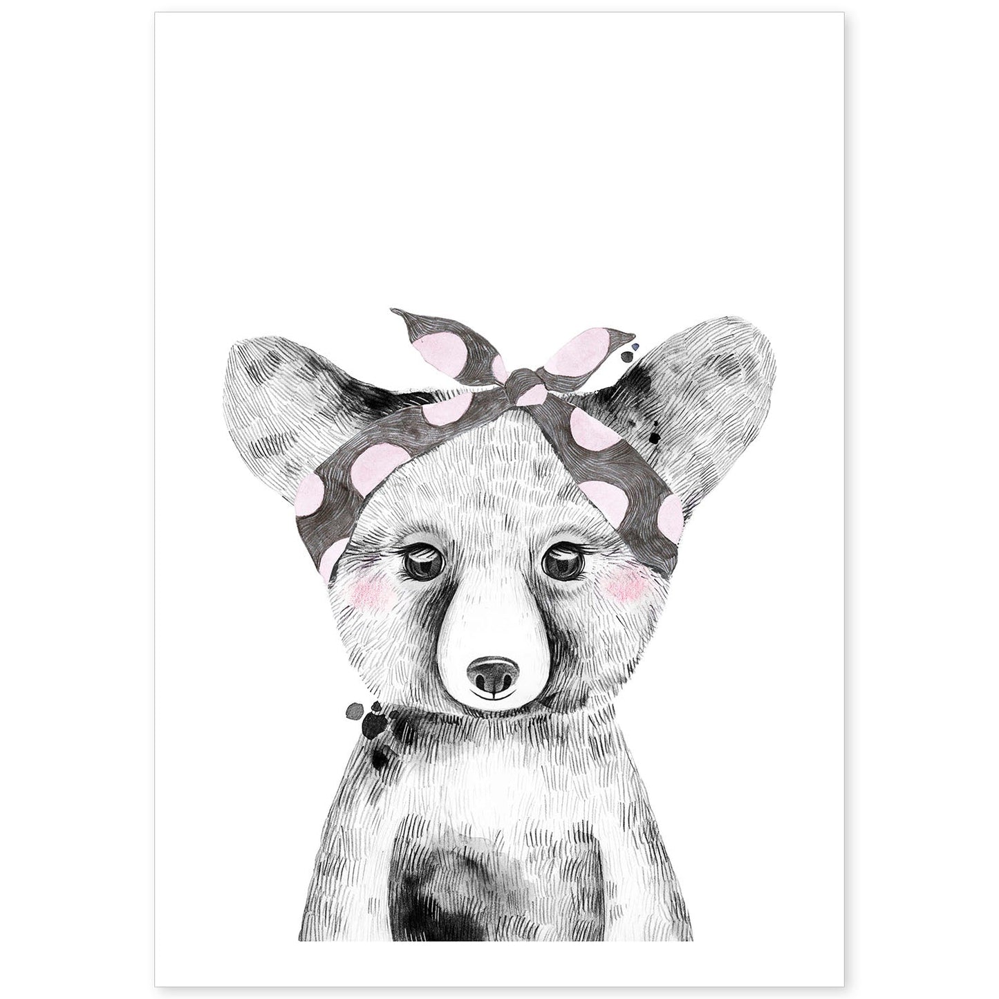 Lámina infantil Oso bebe con panuelo gris y rosa Poster animales infantiles-Artwork-Nacnic-A4-Sin marco-Nacnic Estudio SL