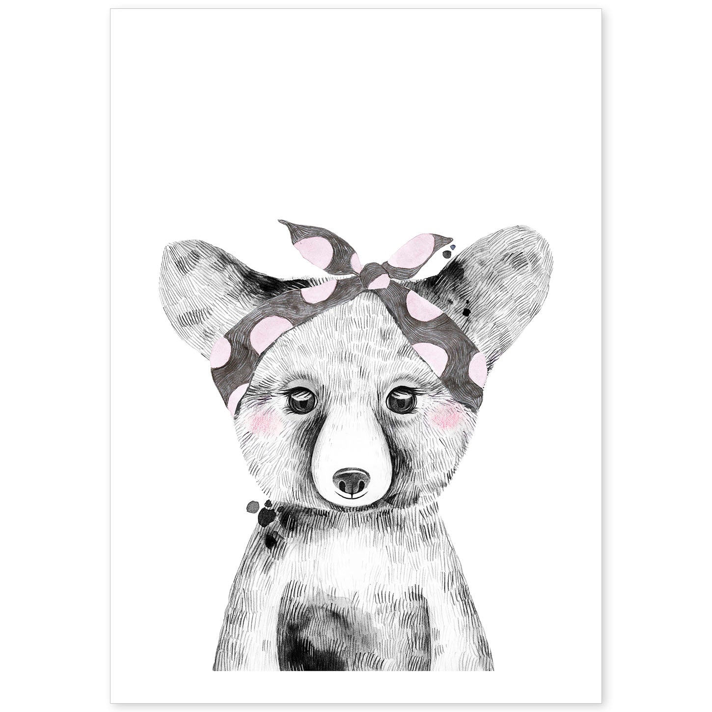 Lámina infantil Oso bebe con panuelo gris y rosa Poster animales infantiles-Artwork-Nacnic-A4-Sin marco-Nacnic Estudio SL