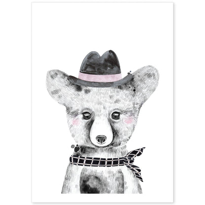 Lámina infantil Oso bebe con sombrero y pañuelo Poster animales infantiles-Artwork-Nacnic-A4-Sin marco-Nacnic Estudio SL