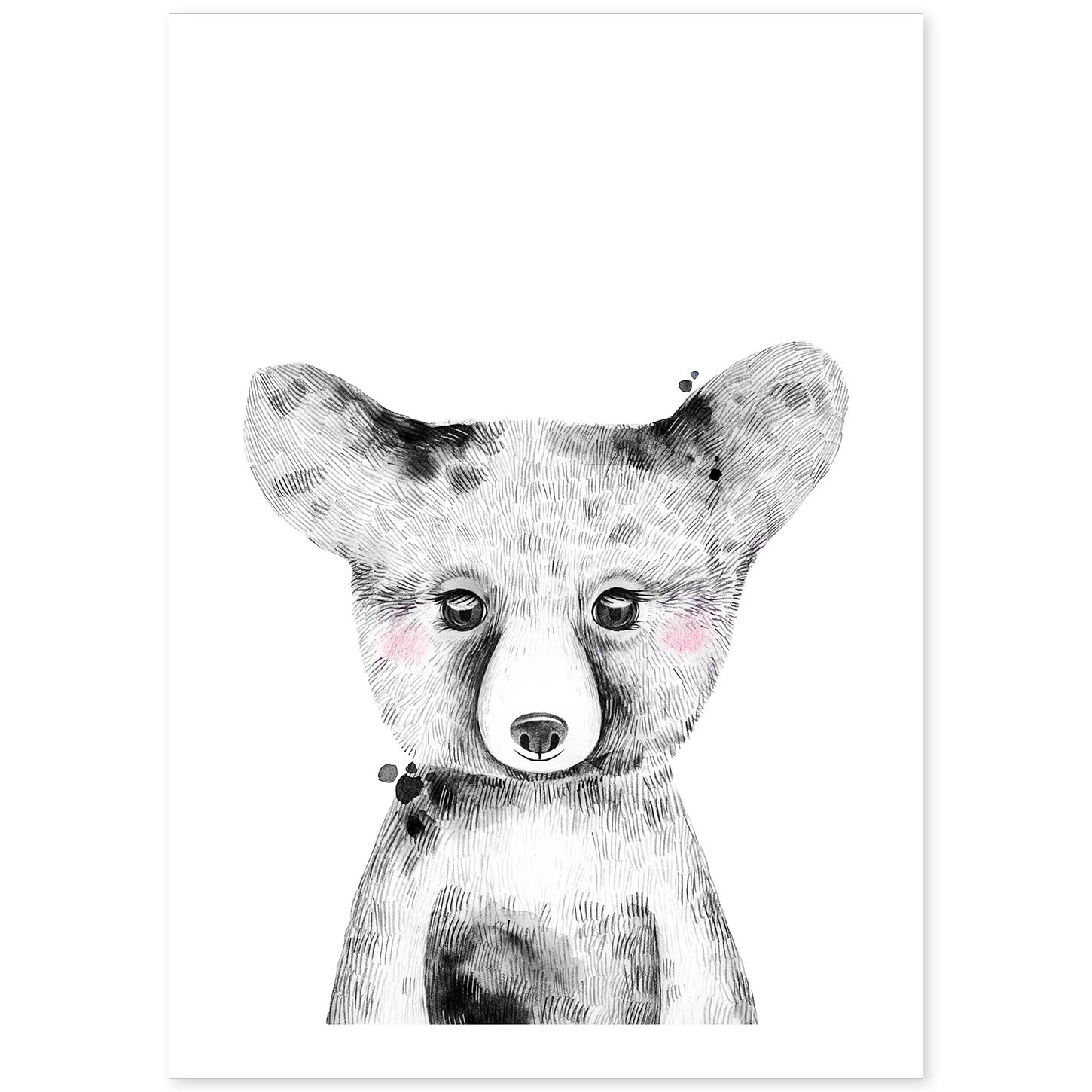 Lámina infantil Oso bebe en blanco y negro Poster animales infantiles-Artwork-Nacnic-A4-Sin marco-Nacnic Estudio SL