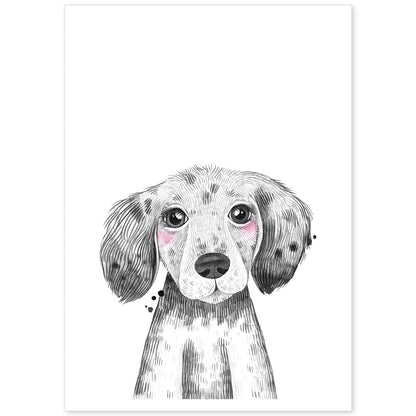 Lámina infantil Perro bebe blanco y negro Poster animales infantiles-Artwork-Nacnic-A4-Sin marco-Nacnic Estudio SL