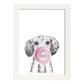 Lámina infantil Perro bebe con chicle rosa poster animales infantiles-Artwork-Nacnic-A4-Marco Blanco-Nacnic Estudio SL