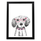 Lámina infantil Perro bebe con gafas y flores poster animales infantiles-Artwork-Nacnic-A4-Marco Negro-Nacnic Estudio SL