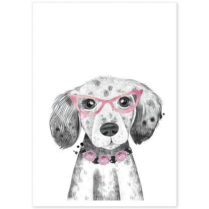 Lámina infantil Perro bebe con gafas y flores poster animales infantiles-Artwork-Nacnic-A4-Sin marco-Nacnic Estudio SL