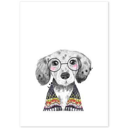Lámina infantil Perro bebe con gafas y pañuelo Poster animales infantiles-Artwork-Nacnic-A4-Sin marco-Nacnic Estudio SL