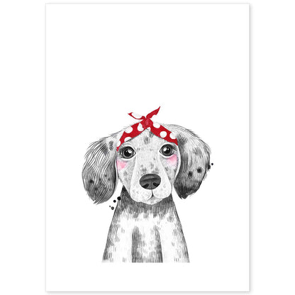 Lámina infantil Perro bebe con pañuelo rojo en la cabeza Poster animales infantiles-Artwork-Nacnic-A4-Sin marco-Nacnic Estudio SL