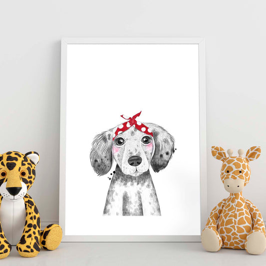 Lámina infantil Perro bebe con pañuelo rojo en la cabeza Poster animales infantiles-Artwork-Nacnic-Nacnic Estudio SL