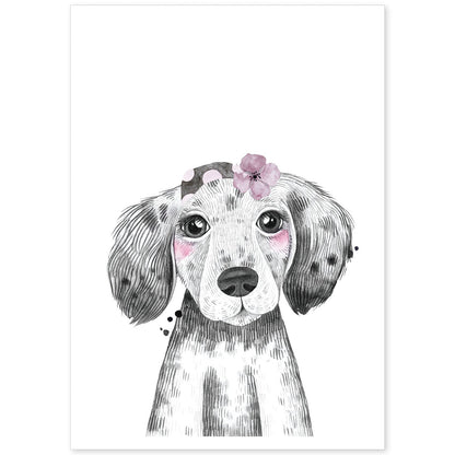 Lámina infantil Perro bebe con pañuelo y flor Poster animales infantiles-Artwork-Nacnic-A4-Sin marco-Nacnic Estudio SL