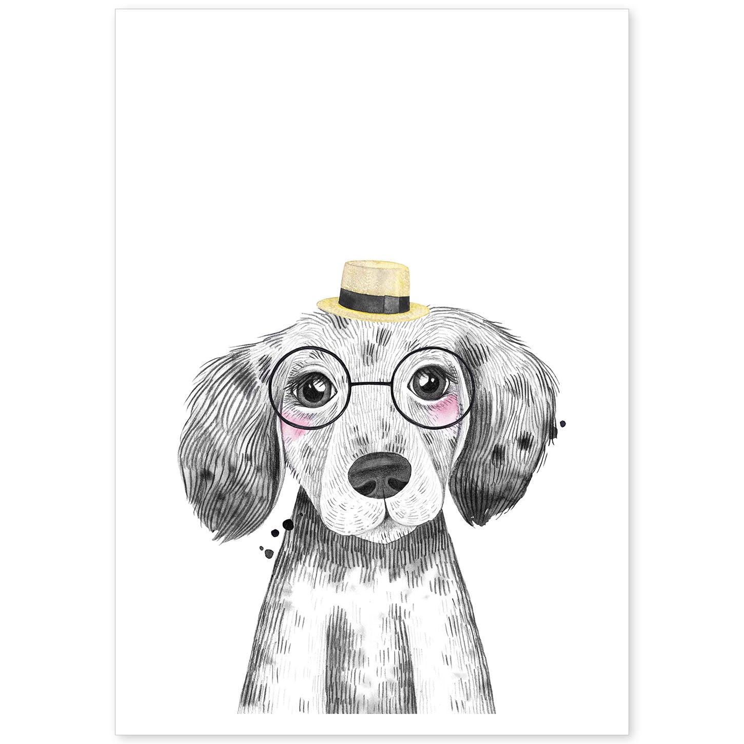 Lámina infantil Perro bebe con sombrero y gafas Poster animales infantiles-Artwork-Nacnic-A4-Sin marco-Nacnic Estudio SL
