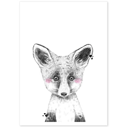 Lámina infantil Zorro infantil blanco y negro poster de animales infantiles-Artwork-Nacnic-A4-Sin marco-Nacnic Estudio SL