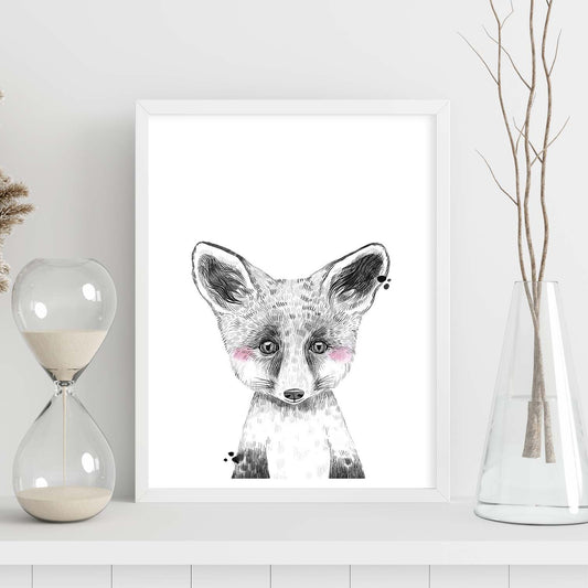Lámina infantil Zorro infantil blanco y negro poster de animales infantiles-Artwork-Nacnic-Nacnic Estudio SL