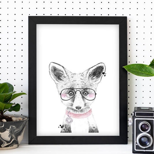 Lámina infantil Zorro infantil con gafas y collar poster de animales infantiles-Artwork-Nacnic-Nacnic Estudio SL