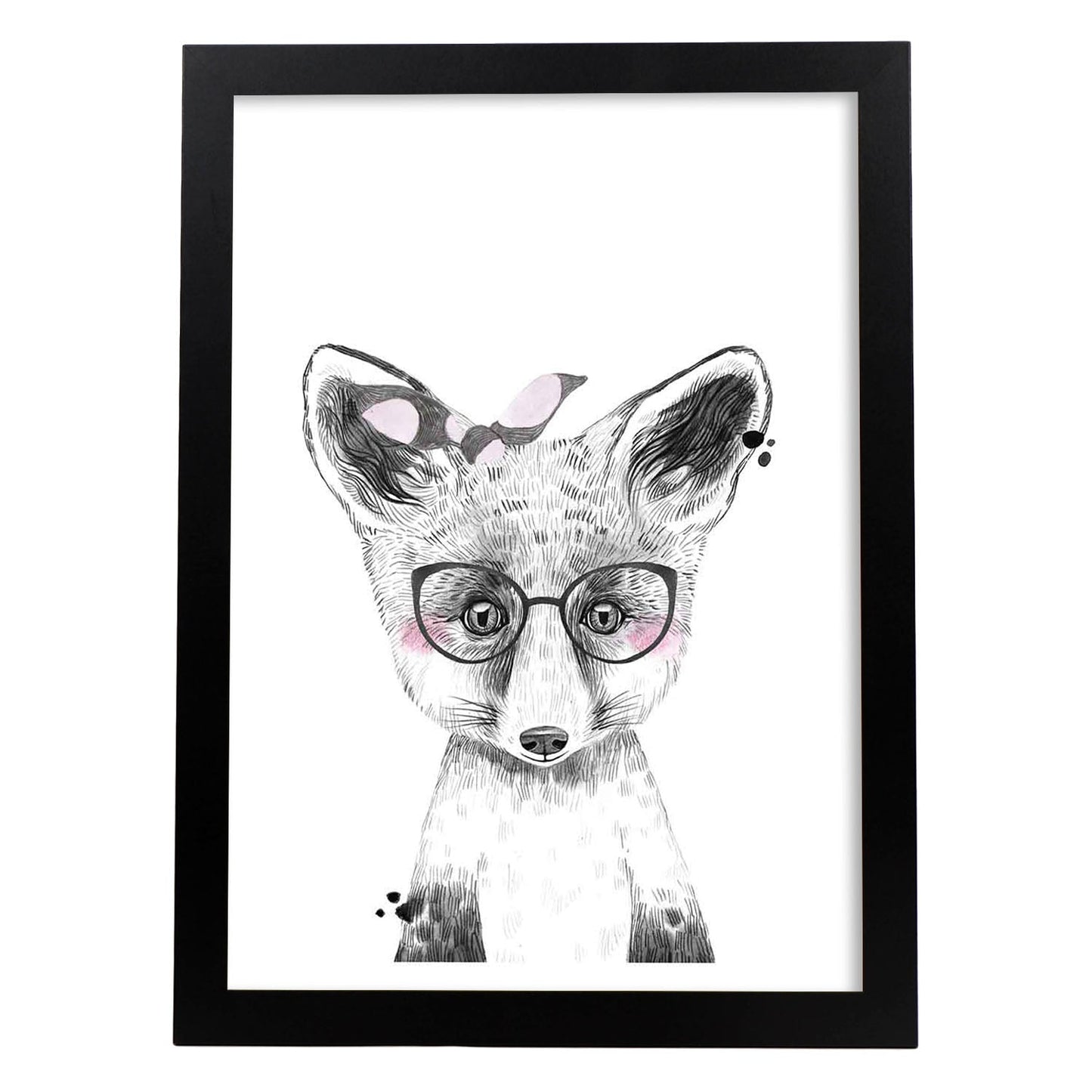 Lámina infantil Zorro infantil con gafas y pañuelo rosa poster animales infantiles-Artwork-Nacnic-A3-Marco Negro-Nacnic Estudio SL