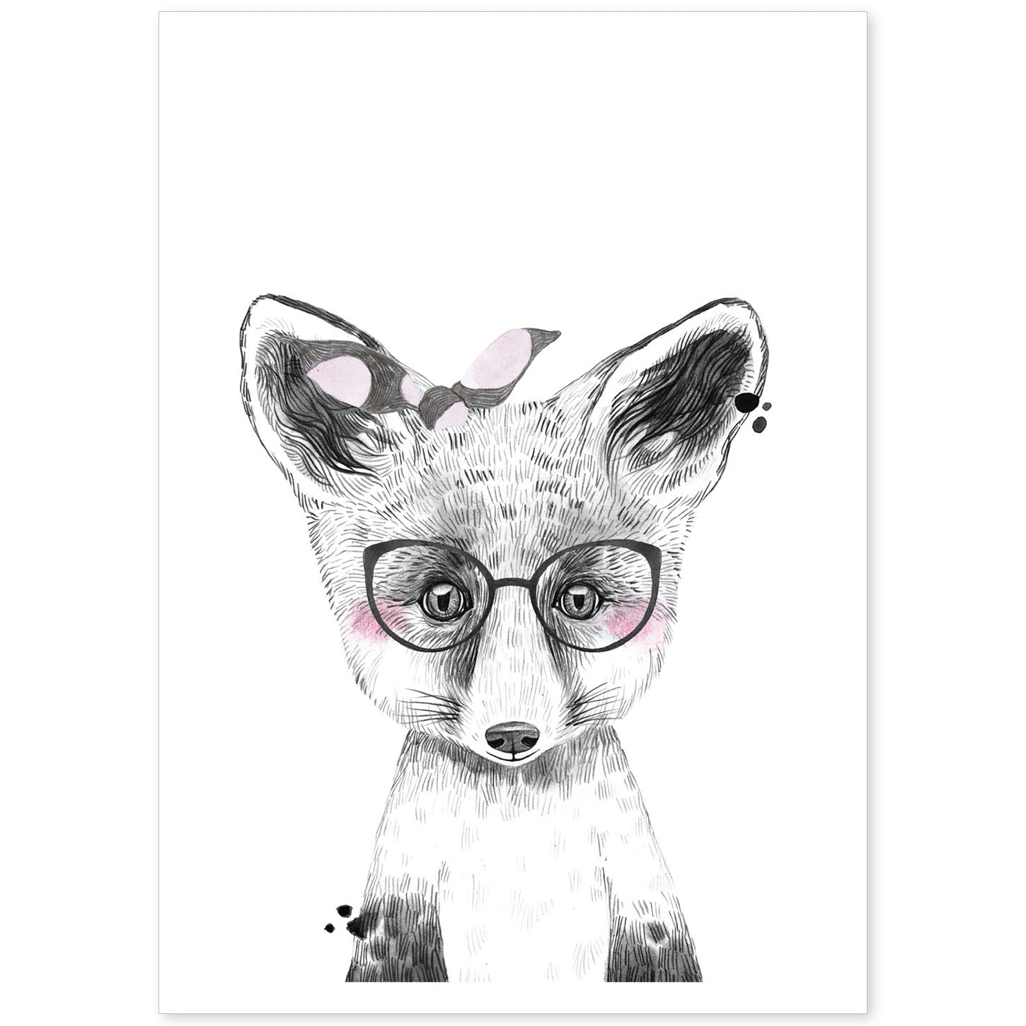 Lámina infantil Zorro infantil con gafas y pañuelo rosa poster animales infantiles-Artwork-Nacnic-A4-Sin marco-Nacnic Estudio SL