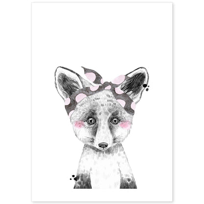 Lámina infantil Zorro infantil con pañuelo en la cabeza poster animales infantiles-Artwork-Nacnic-A4-Sin marco-Nacnic Estudio SL