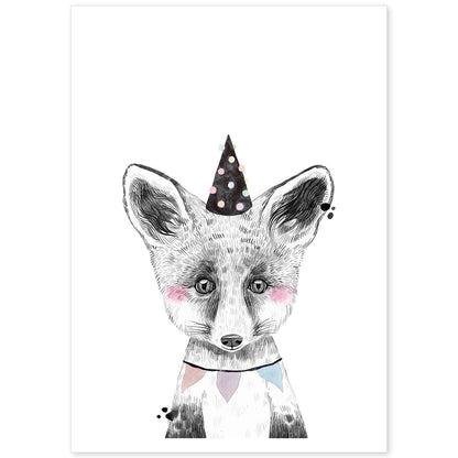 Lámina infantil Zorro infantil de fiesta poster animales infantiles-Artwork-Nacnic-A4-Sin marco-Nacnic Estudio SL
