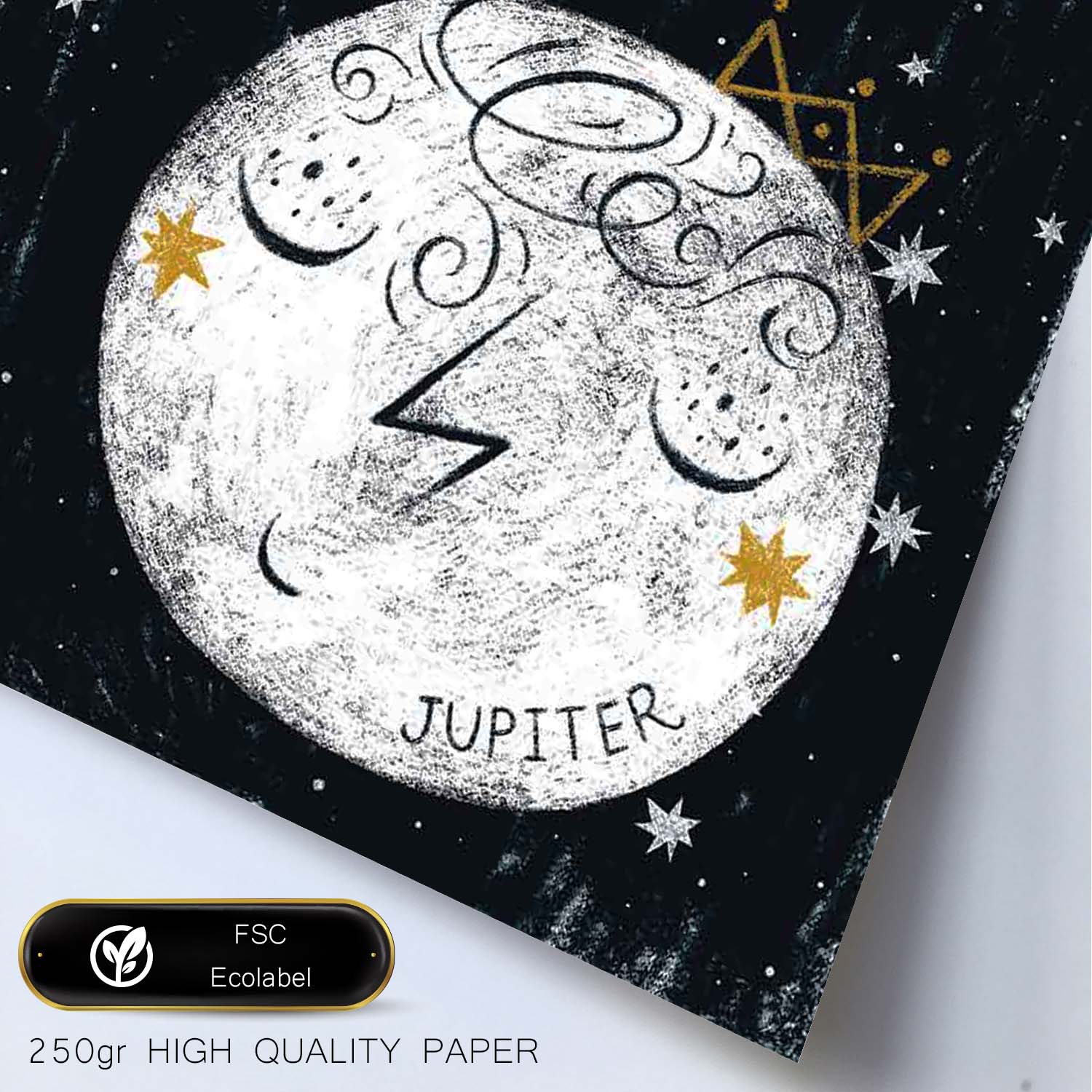 Lámina Jupiter Estilo nordico blanco y negro. Composiciones planetarias infantiles.-Artwork-Nacnic-Nacnic Estudio SL