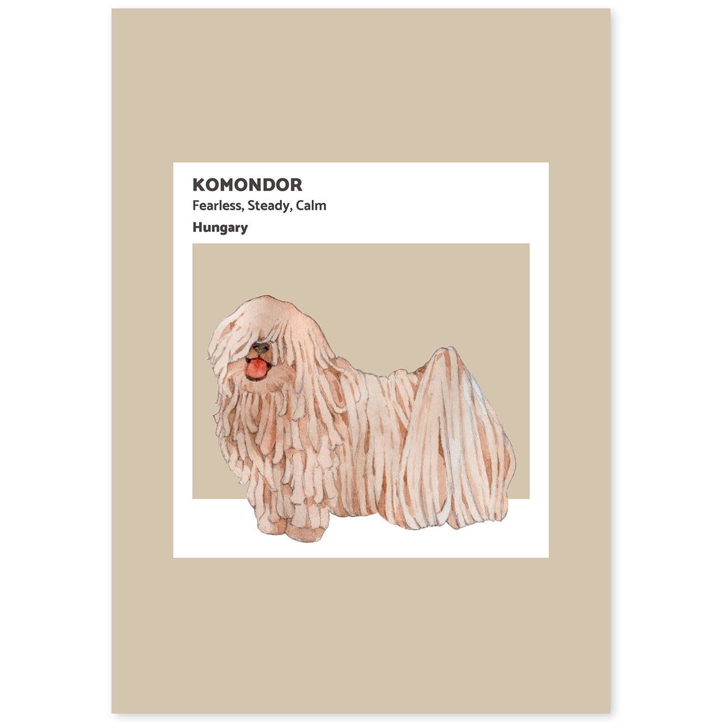 Lámina Komondor. Pósters con ilustraciones de razas de perro en tonos cálidos y pastel.-Artwork-Nacnic-A4-Sin marco-Nacnic Estudio SL