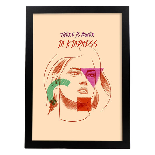 Lámina La bondad es poder. Pósters con mensaje. Bocetos de bustos minimalistas y coloridos.-Artwork-Nacnic-A4-Marco Negro-Nacnic Estudio SL