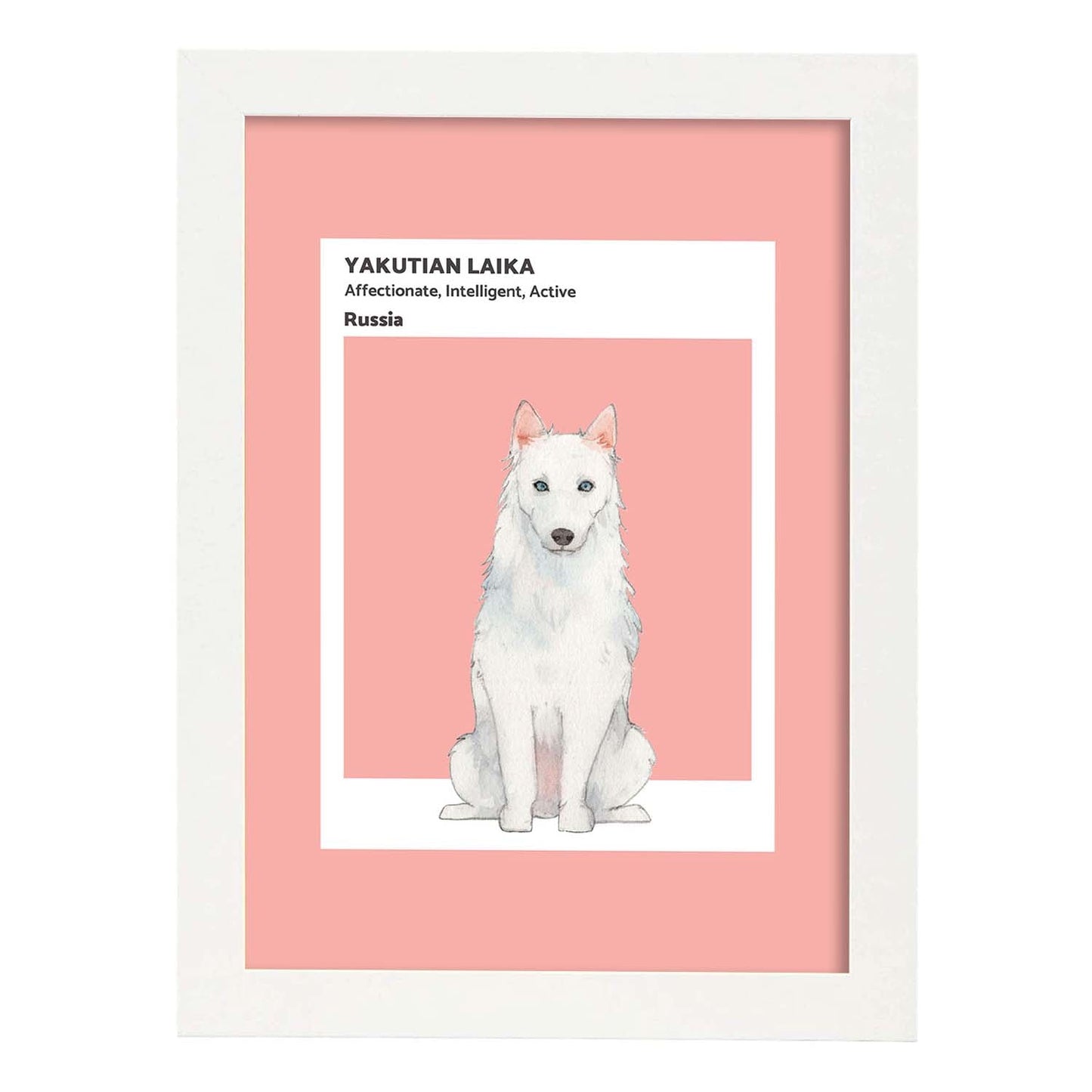 Lámina Laikan. Pósters con ilustraciones de razas de perro en tonos cálidos y pastel.-Artwork-Nacnic-A3-Marco Blanco-Nacnic Estudio SL