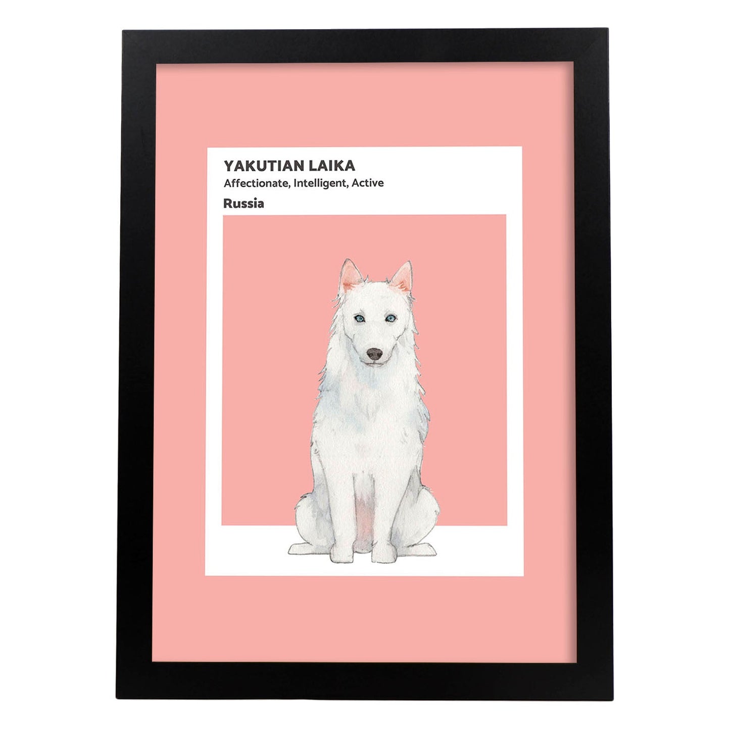 Lámina Laikan. Pósters con ilustraciones de razas de perro en tonos cálidos y pastel.-Artwork-Nacnic-A3-Marco Negro-Nacnic Estudio SL