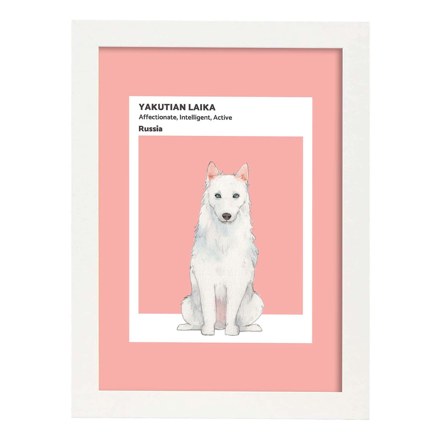 Lámina Laikan. Pósters con ilustraciones de razas de perro en tonos cálidos y pastel.-Artwork-Nacnic-A4-Marco Blanco-Nacnic Estudio SL