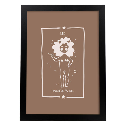 Lámina Leo. Pósters con ilustraciones femeninas de los signos del zodíaco.-Artwork-Nacnic-A4-Marco Negro-Nacnic Estudio SL
