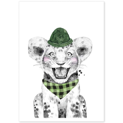 Lámina Leon infantil con gorro y bandana Poster animales infantiles-Artwork-Nacnic-A4-Sin marco-Nacnic Estudio SL