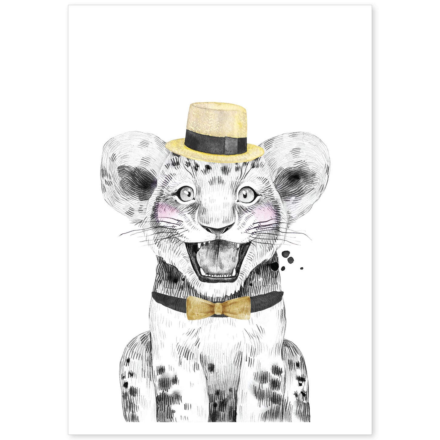 Lámina Leon infantil con sombrero y pajarita Poster animales infantiles-Artwork-Nacnic-A4-Sin marco-Nacnic Estudio SL