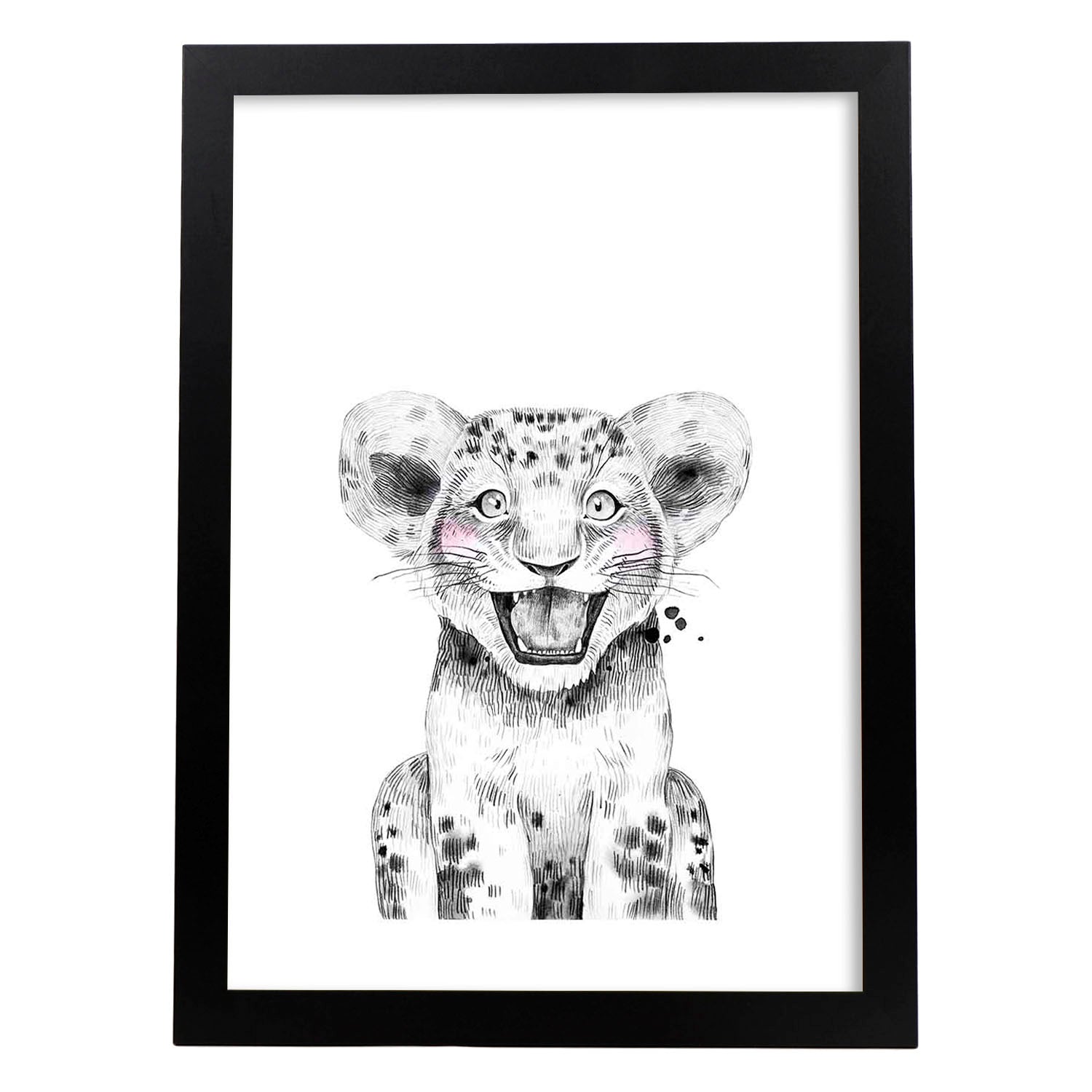 Lámina Leon infantil en blanco y negro Poster animales infantiles-Artwork-Nacnic-A3-Marco Negro-Nacnic Estudio SL