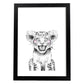 Lámina Leon infantil en blanco y negro Poster animales infantiles-Artwork-Nacnic-A4-Marco Negro-Nacnic Estudio SL