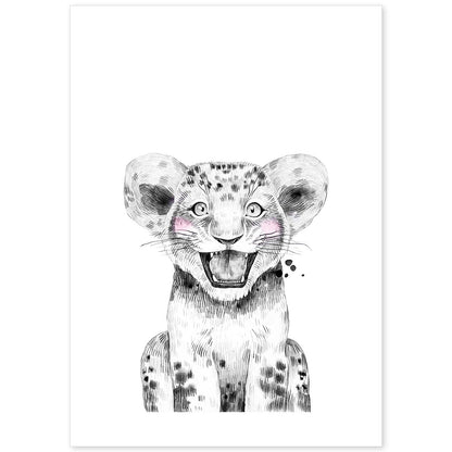 Lámina Leon infantil en blanco y negro Poster animales infantiles-Artwork-Nacnic-A4-Sin marco-Nacnic Estudio SL