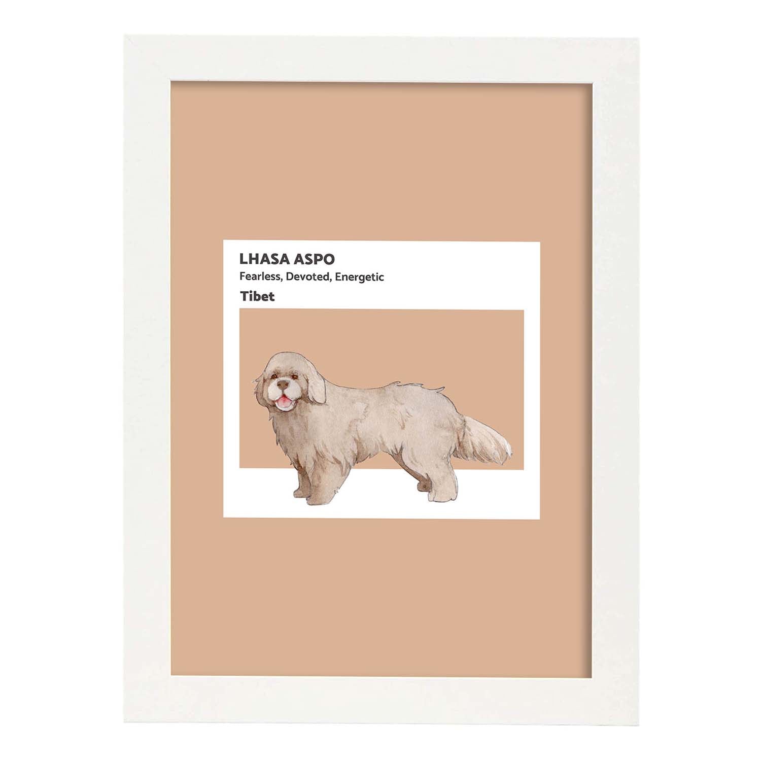 Lámina Lhasa Apso. Pósters con ilustraciones de razas de perro en tonos cálidos y pastel.-Artwork-Nacnic-A3-Marco Blanco-Nacnic Estudio SL