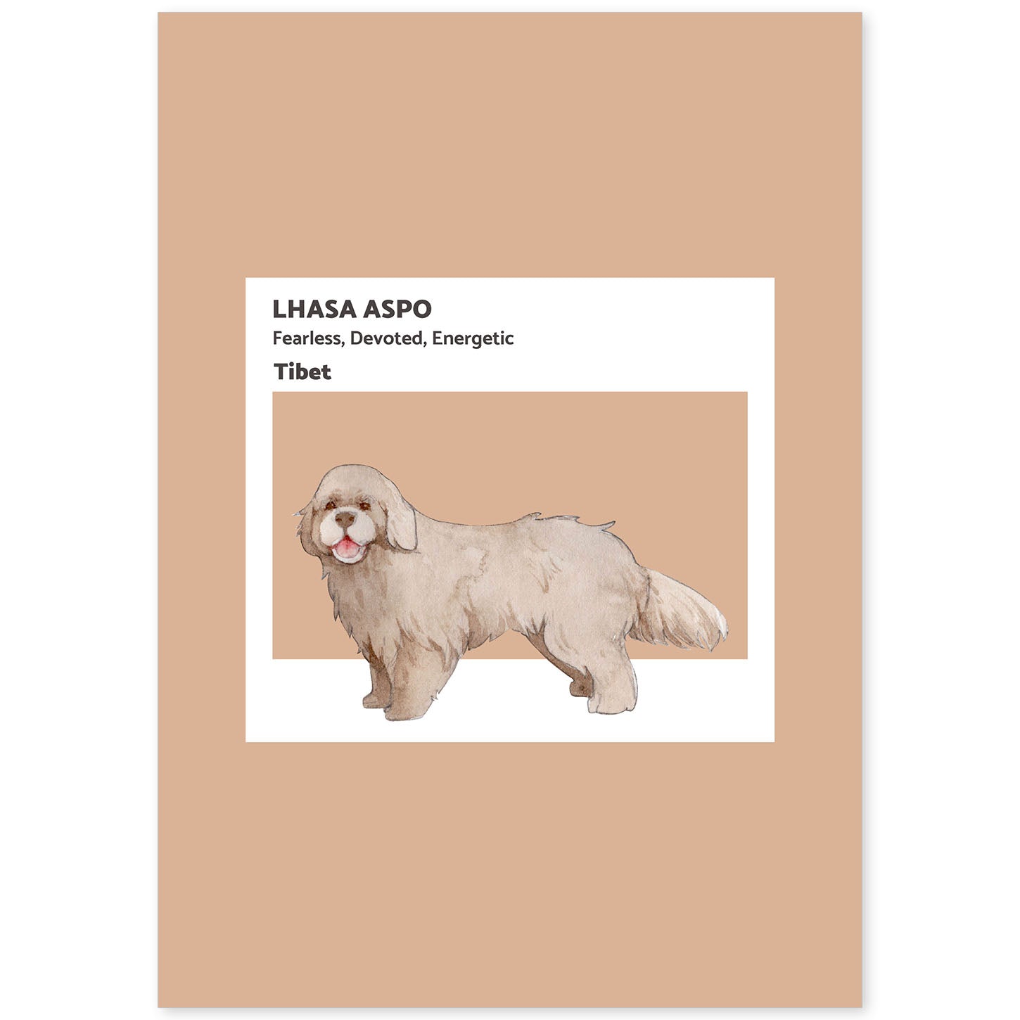 Lámina Lhasa Apso. Pósters con ilustraciones de razas de perro en tonos cálidos y pastel.-Artwork-Nacnic-A4-Sin marco-Nacnic Estudio SL