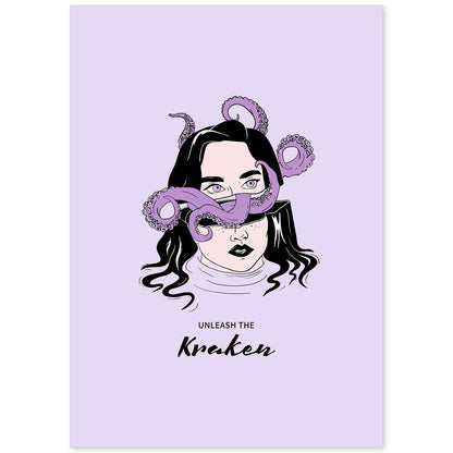 Lámina Libera al Kraken. Pósters con ilustraciones artísticas de cabezas de mujer.-Artwork-Nacnic-A4-Sin marco-Nacnic Estudio SL