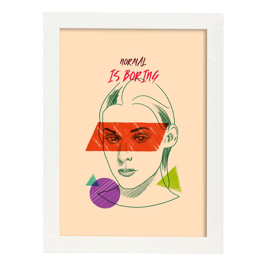 Lámina Lo normal es aburrido. Pósters con mensaje. Bocetos de bustos minimalistas y coloridos.-Artwork-Nacnic-A4-Marco Blanco-Nacnic Estudio SL