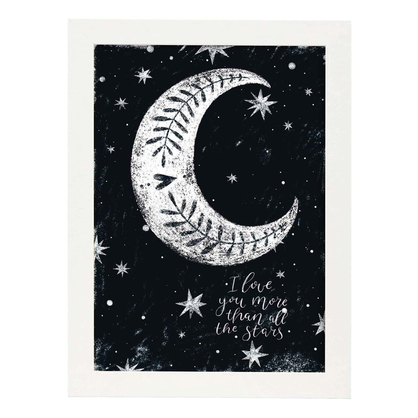 Lámina Luna blanca Estilo nordico blanco y negro. Composiciones planetarias infantiles.-Artwork-Nacnic-A3-Marco Blanco-Nacnic Estudio SL