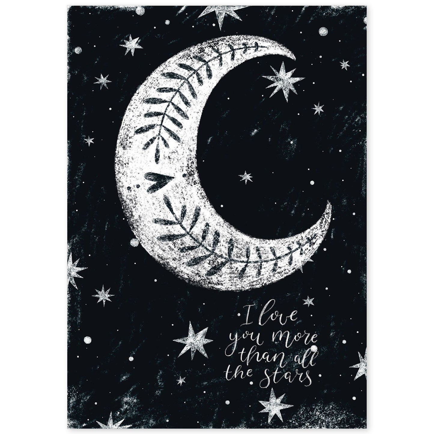 Lámina Luna blanca Estilo nordico blanco y negro. Composiciones planetarias infantiles.-Artwork-Nacnic-A4-Sin marco-Nacnic Estudio SL