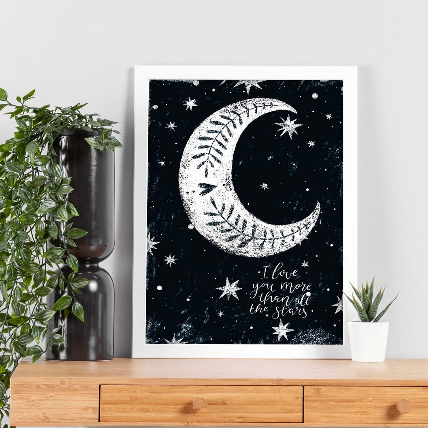 Lámina Luna blanca Estilo nordico blanco y negro. Composiciones planetarias infantiles.-Artwork-Nacnic-Nacnic Estudio SL