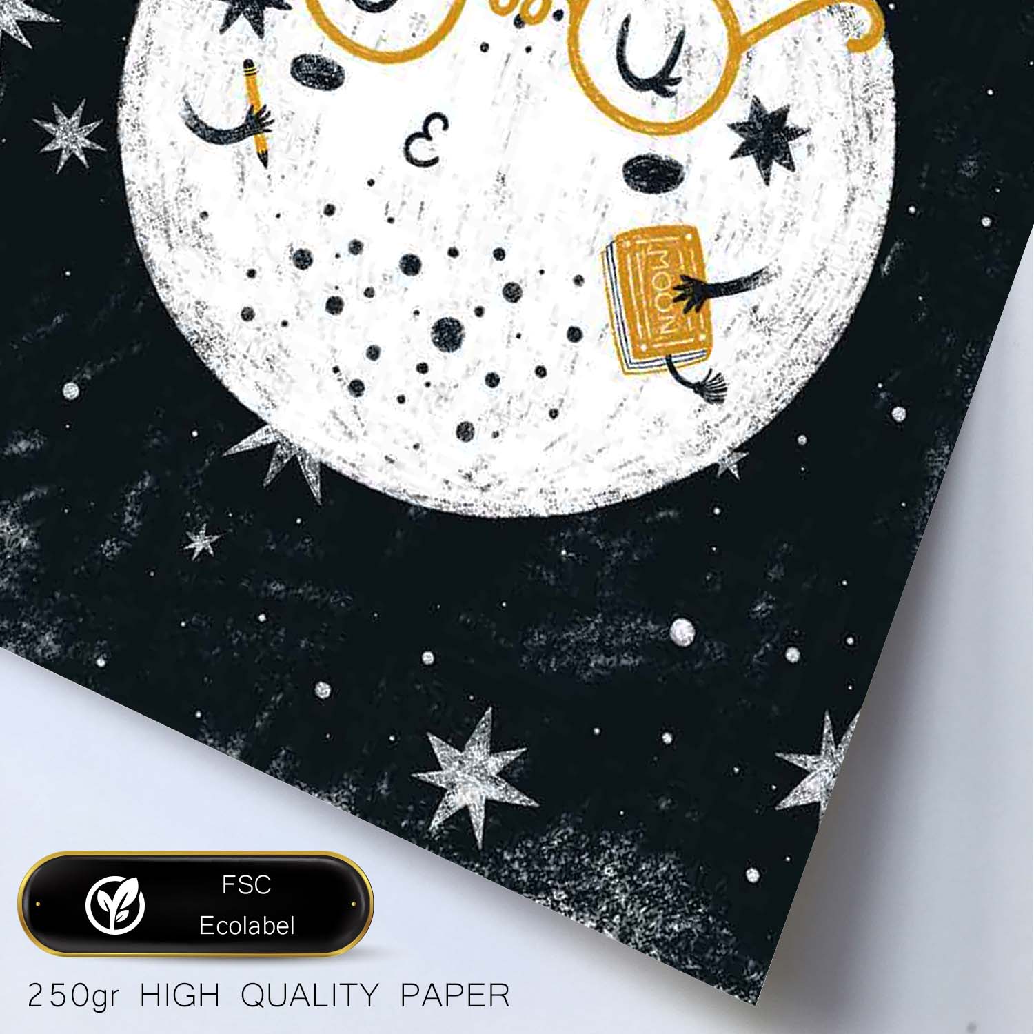 Lámina Luna libro Estilo nordico blanco y negro. Composiciones planetarias infantiles.-Artwork-Nacnic-Nacnic Estudio SL