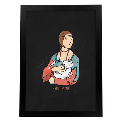 Lámina Madre de gatos. Pósters de gatos con divertidas referencias al mundo del arte.-Artwork-Nacnic-A4-Marco Negro-Nacnic Estudio SL