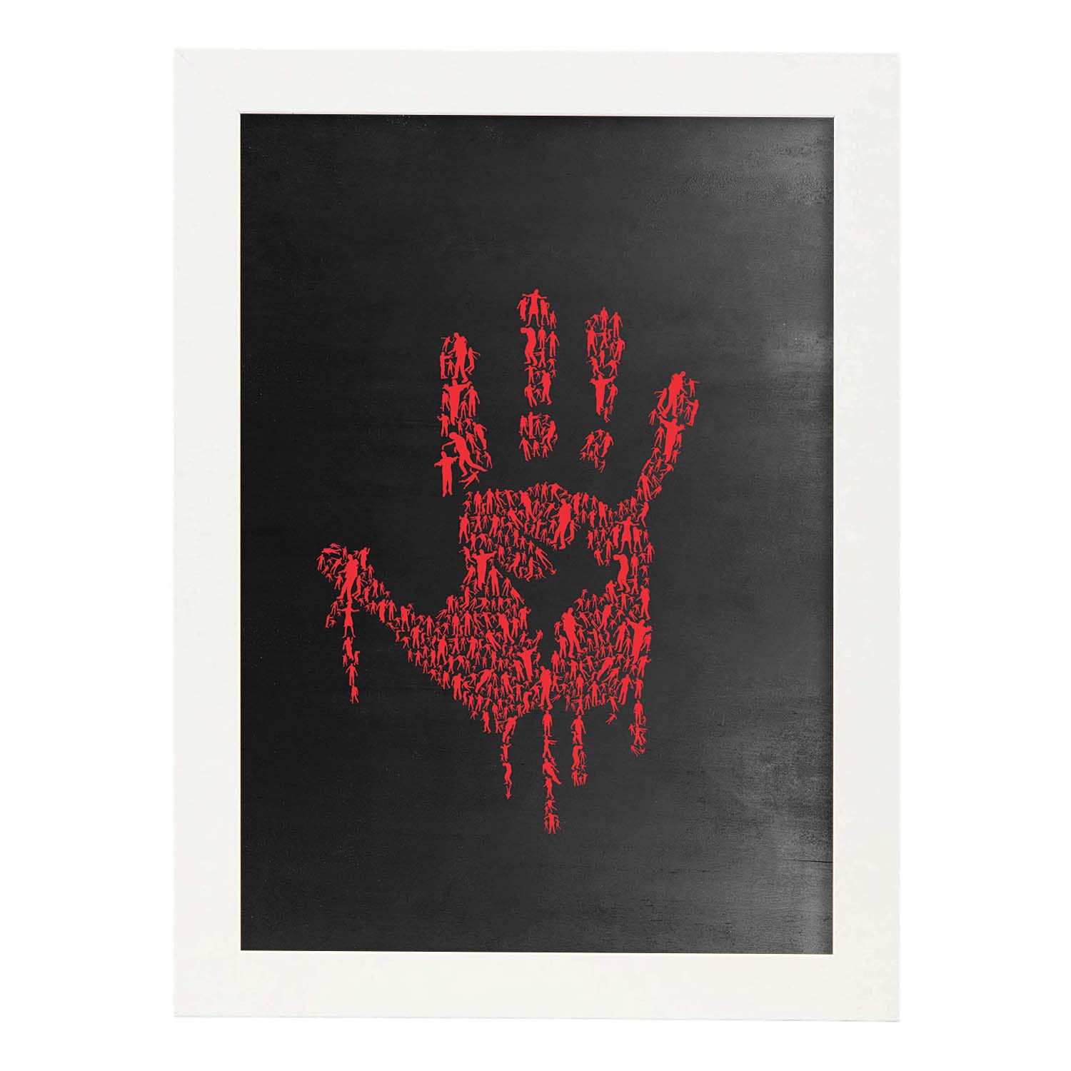 Lámina mano roja de La noche de los zoombies en Poster con fondo negro estilo pizarra. Papel 250 gr.-Artwork-Nacnic-A3-Marco Blanco-Nacnic Estudio SL