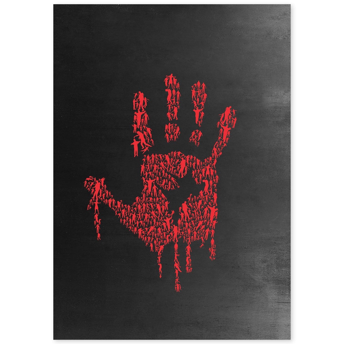 Lámina mano roja de La noche de los zoombies en Poster con fondo negro estilo pizarra. Papel 250 gr.-Artwork-Nacnic-A4-Sin marco-Nacnic Estudio SL