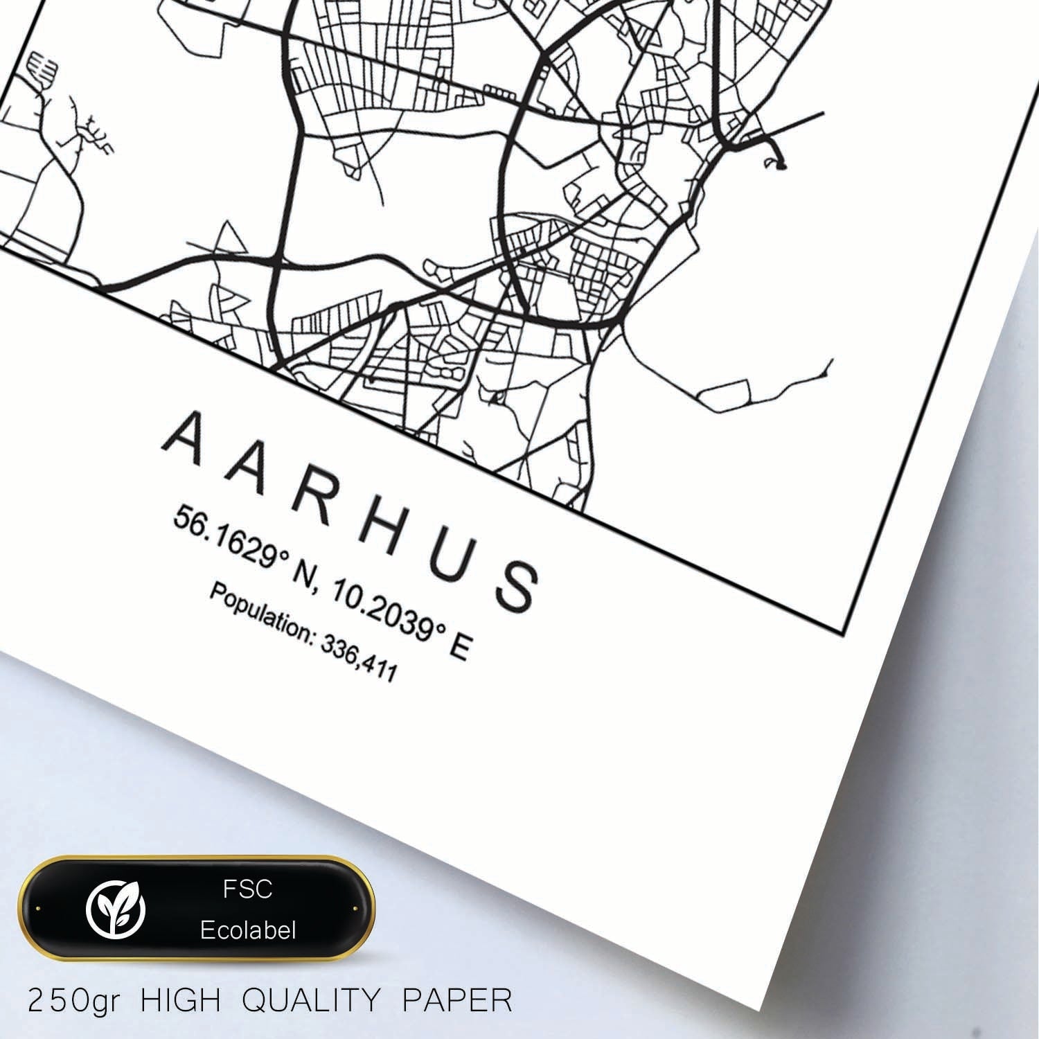 Lámina mapa de la ciudad Aarhus estilo nordico en blanco y negro.-Artwork-Nacnic-Nacnic Estudio SL