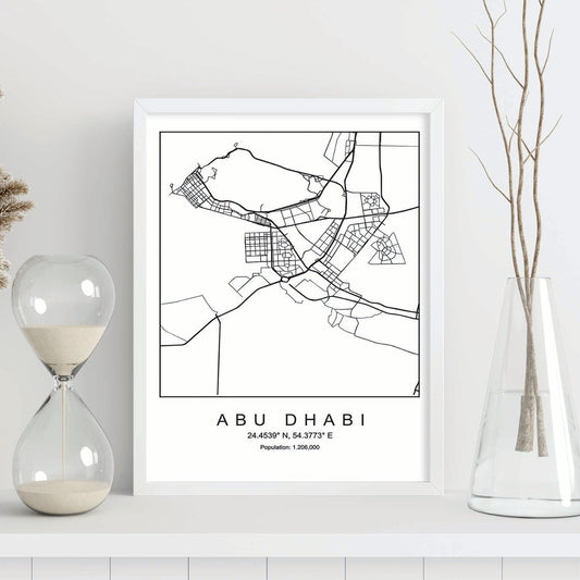 Lámina mapa de la ciudad Abu dhabi estilo nordico en blanco y negro.-Artwork-Nacnic-Nacnic Estudio SL